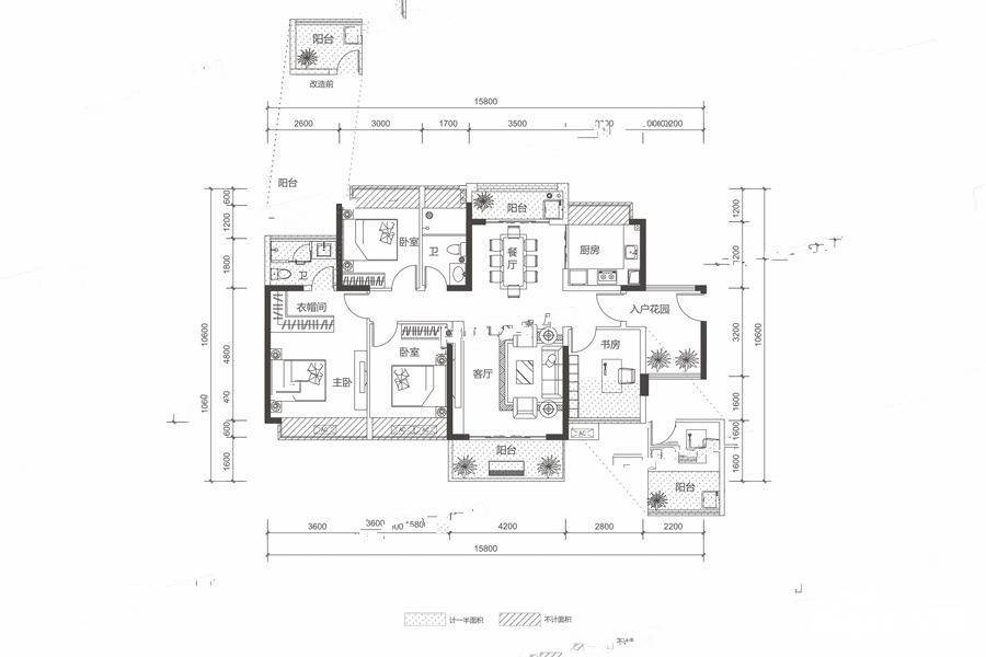 惠州昊翔源壹城中心二期8栋03户型户型图_首付金额_4室2厅2卫_136.