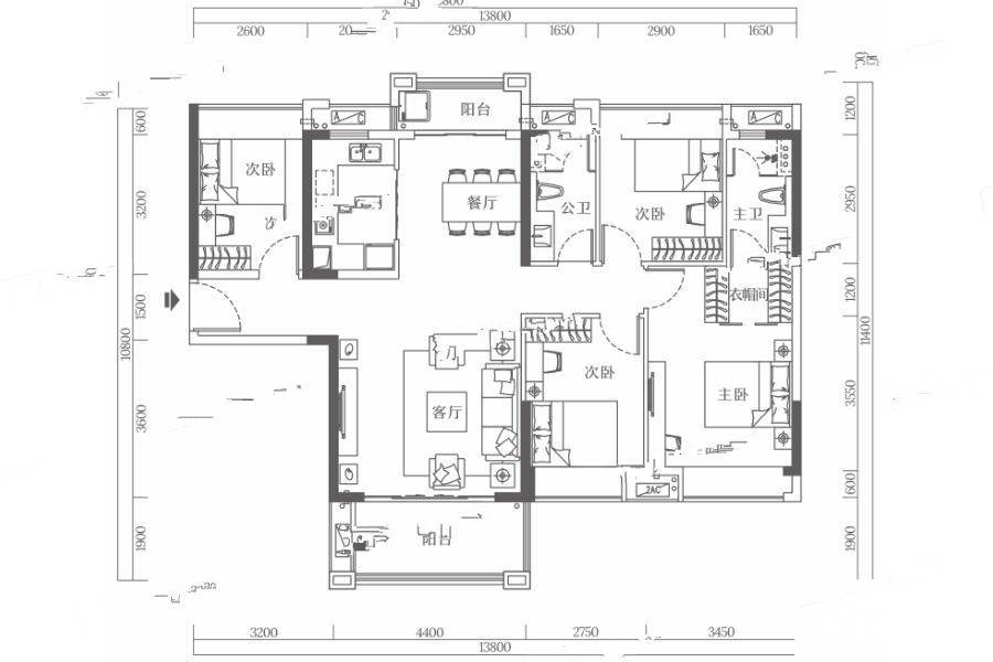 海伦西子湾4室2厅2卫134㎡户型图