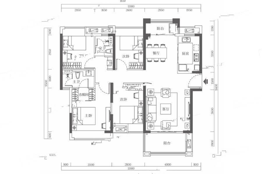 海伦西子湾4室2厅2卫123㎡户型图