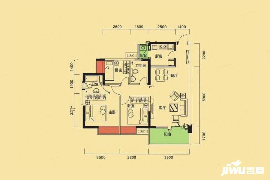 荣佳国韵3室2厅2卫92.7㎡户型图