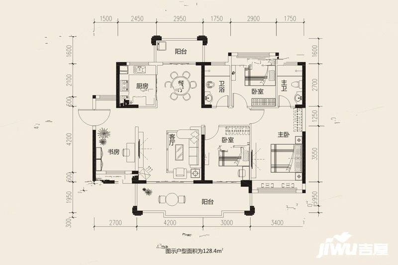 隆生皇冠花园4室2厅2卫128㎡户型图