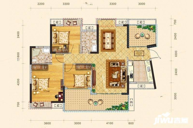 国兆嘉泓公馆3室2厅2卫119.8㎡户型图