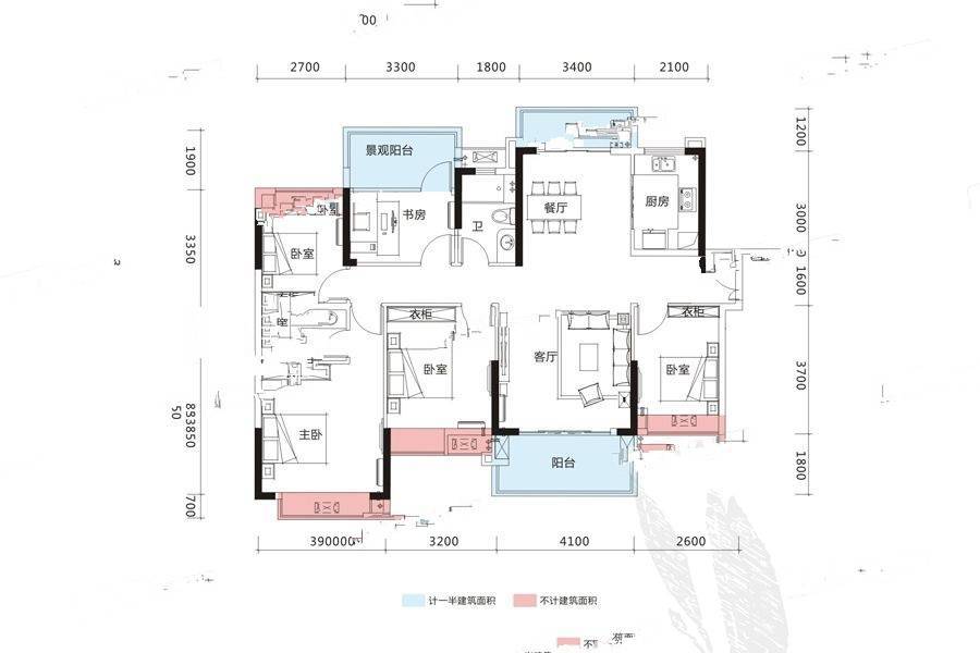 方直东岸5室2厅2卫145.2㎡户型图