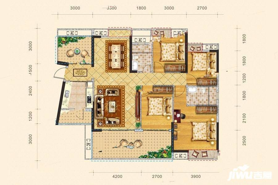 国兆嘉泓公馆4室2厅2卫140.5㎡户型图