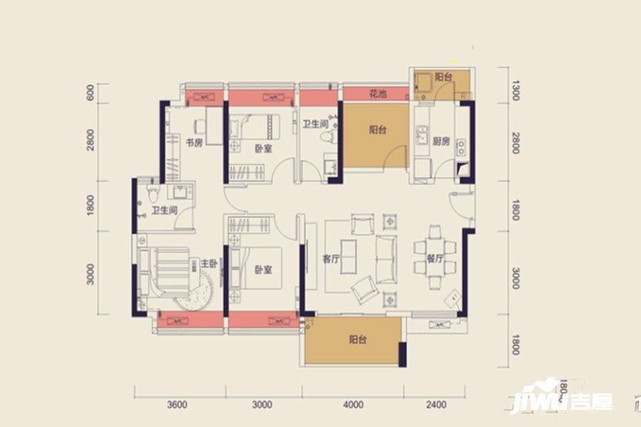 中洲天御4室2厅2卫123㎡户型图