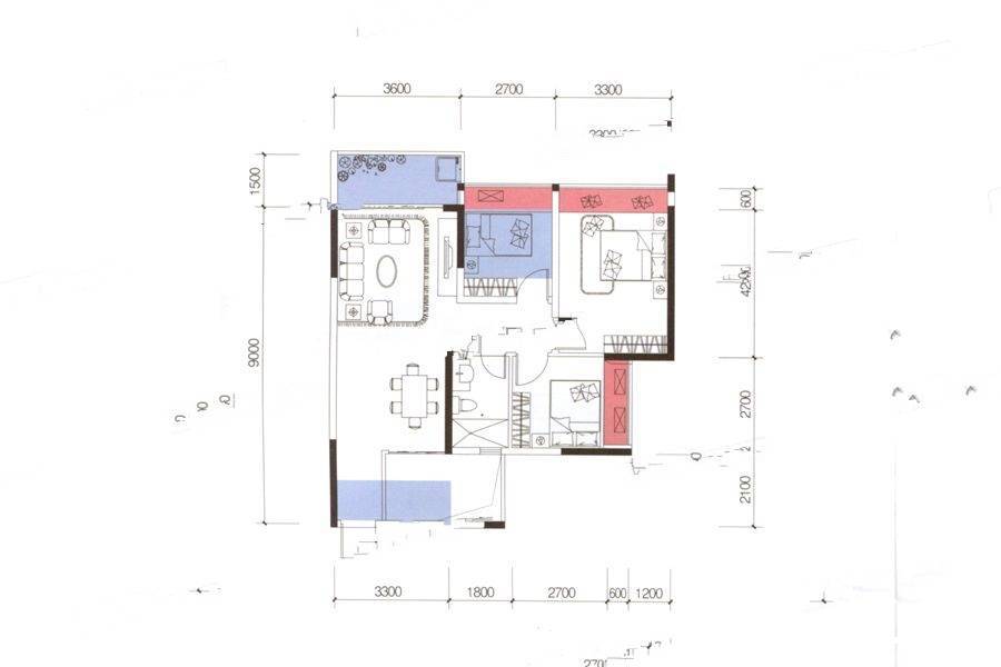 米可社区3室2厅1卫81㎡户型图