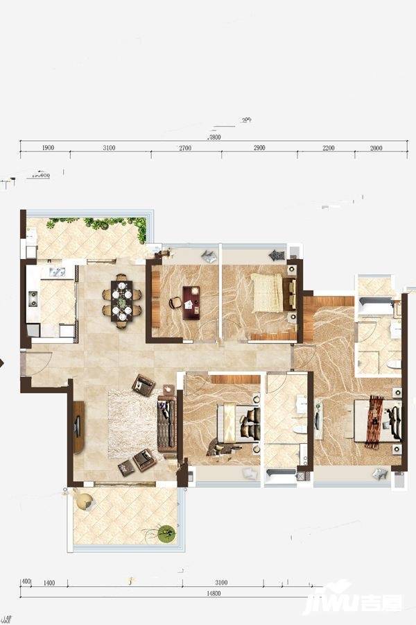 大中华幸福城4室2厅2卫146.6㎡户型图