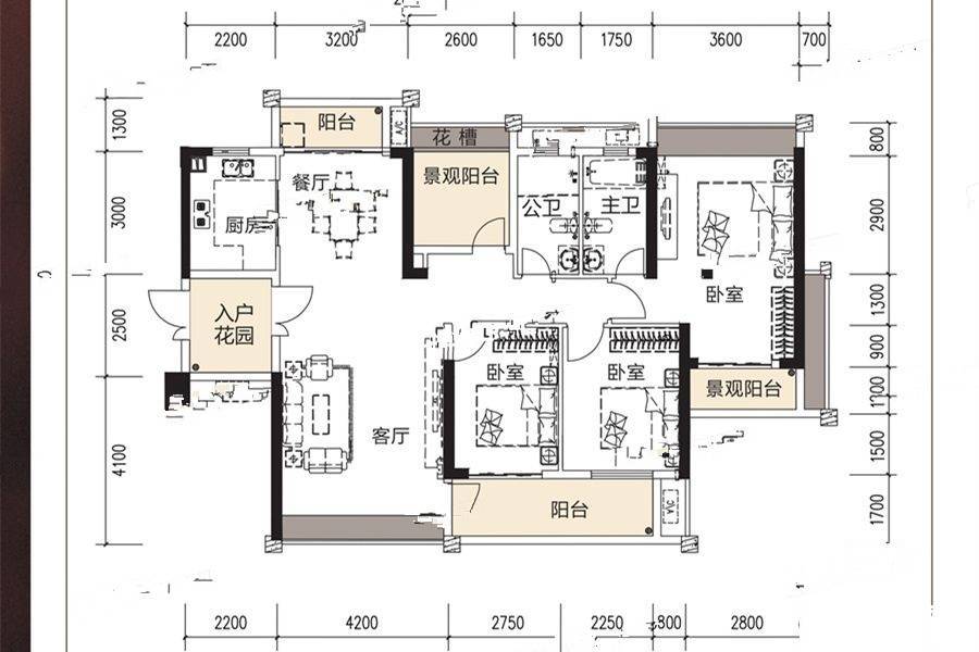 民泰九峰3室2厅2卫133㎡户型图