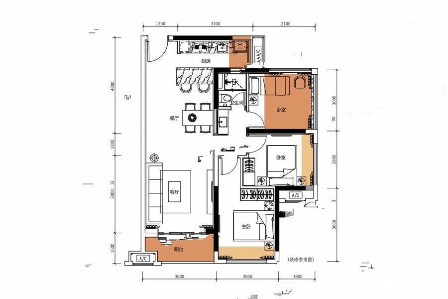 德威江誉城2室2厅1卫89㎡户型图