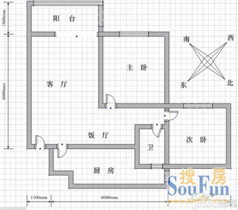 峨眉天颐2室1厅1卫80㎡户型图