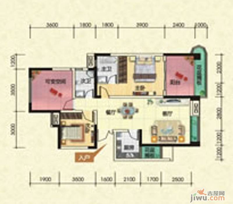 滨江壹号2室2厅2卫99.8㎡户型图