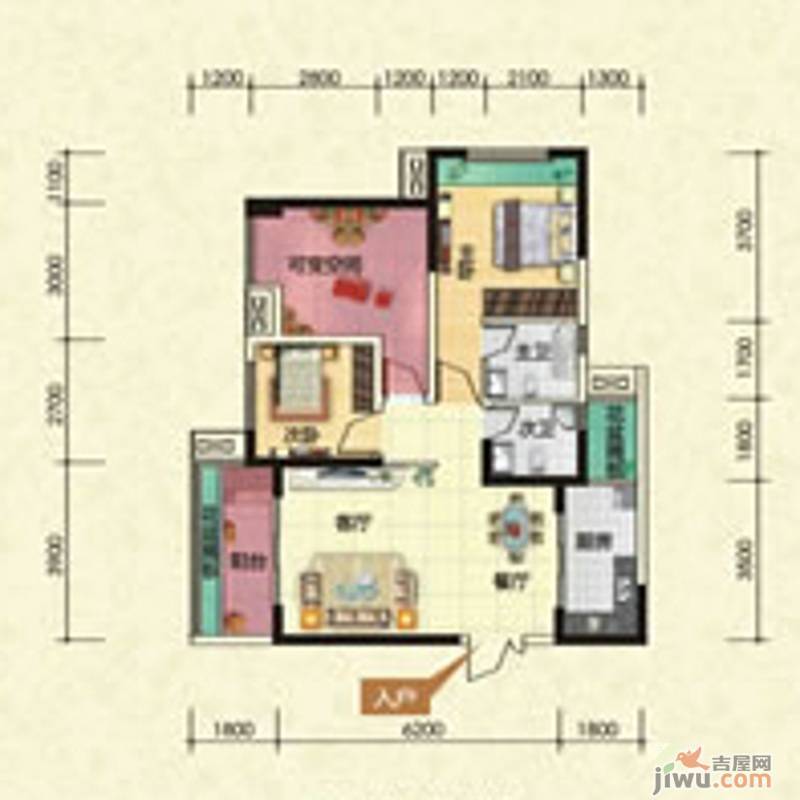 滨江壹号2室2厅2卫85.4㎡户型图