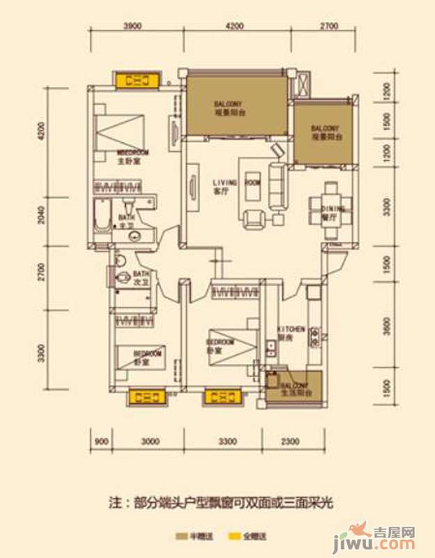 滨湖国际社区三期3室2厅2卫125.2㎡户型图