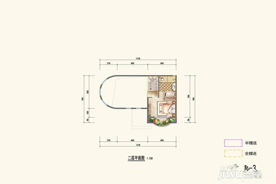 米哈斯小镇3室2厅2卫74.5㎡户型图