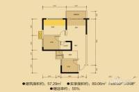 阳光维多利亚3室2厅1卫57.3㎡户型图