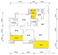 宏宇心悦国际3室2厅2卫100.2㎡户型图