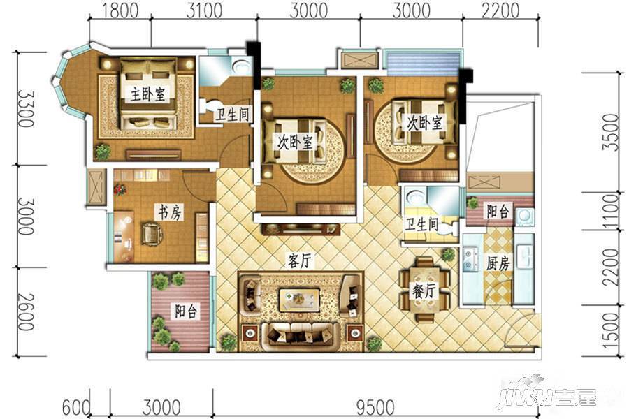 英伦18814室2厅2卫103.4㎡户型图