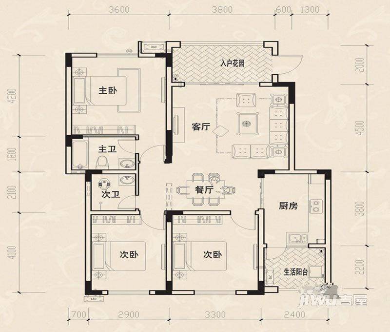 香滨国际3室2厅2卫110.7㎡户型图