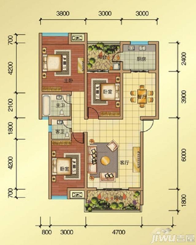 金色维也纳3室2厅2卫119.7㎡户型图