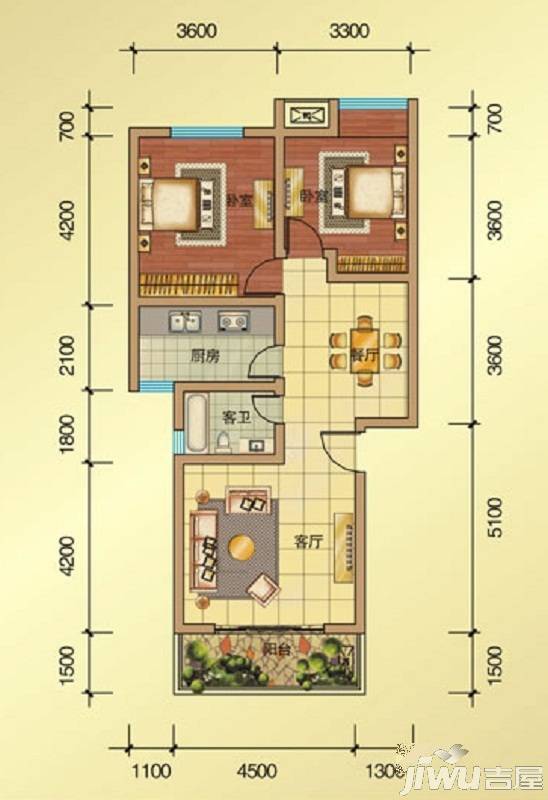 金色维也纳2室2厅1卫85㎡户型图