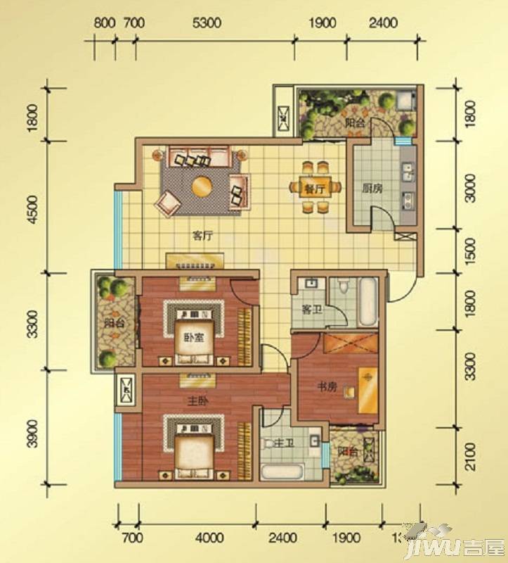 金色维也纳3室2厅2卫118.2㎡户型图