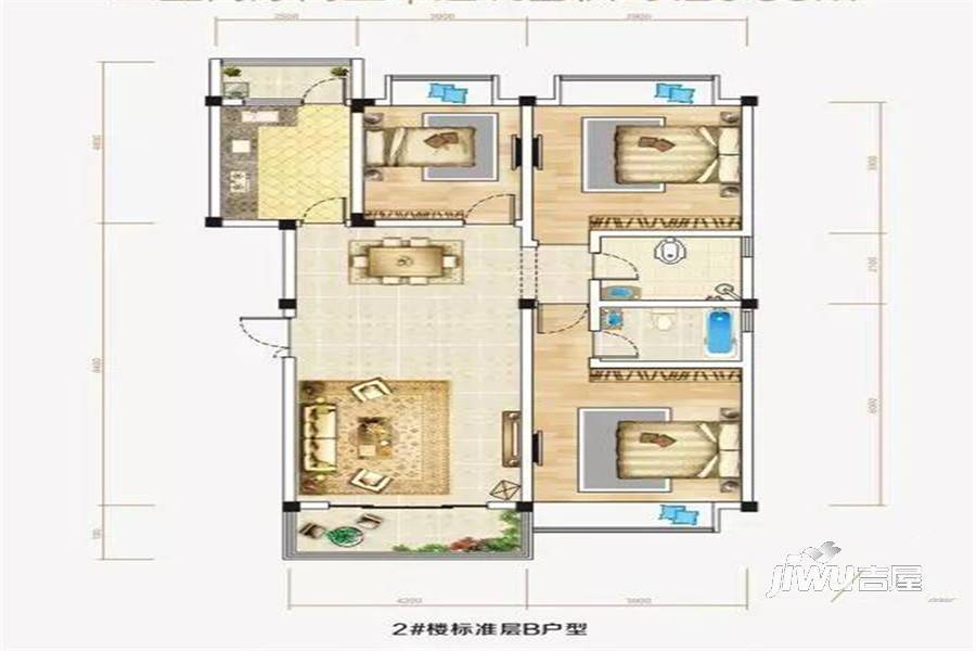 得心富桂居3室2厅1卫120.8㎡户型图