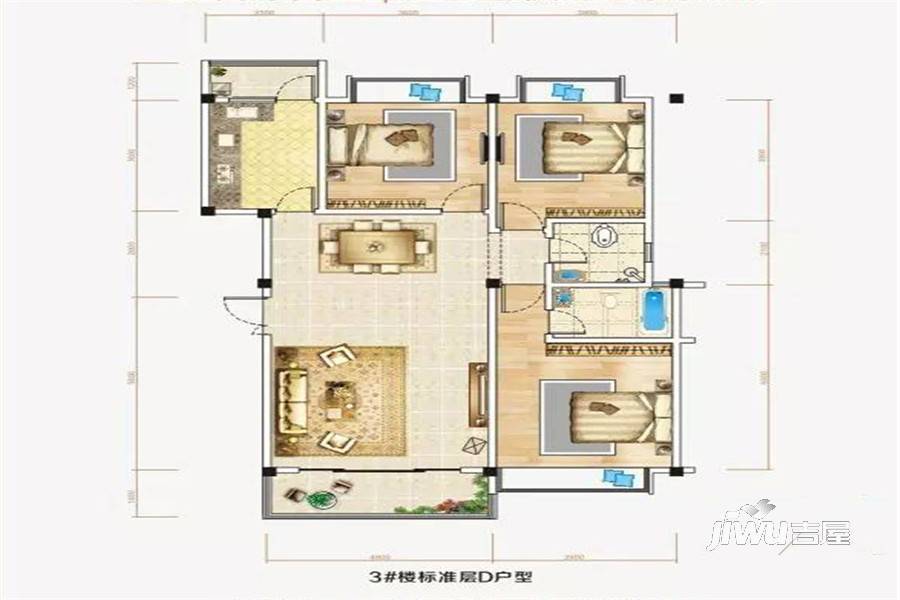 得心富桂居3室2厅1卫124㎡户型图