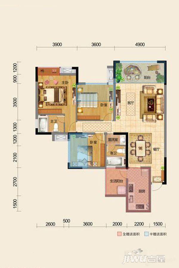 中鑫半岛龙湾3室2厅2卫119㎡户型图