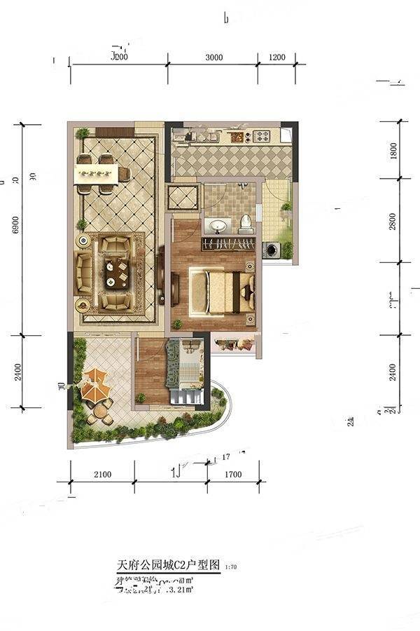 天府公园城2室2厅1卫55.7㎡户型图