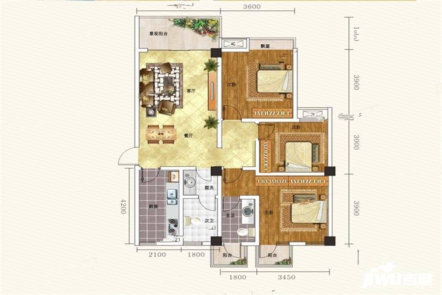 名家翡翠龙湾3室2厅2卫114㎡户型图