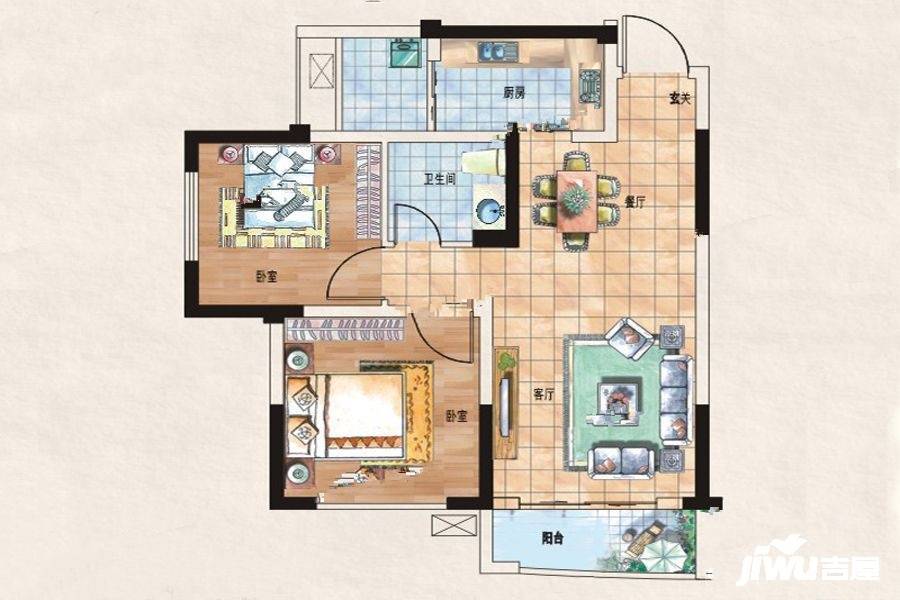 万景东岸雅院2室2厅1卫49.6㎡户型图