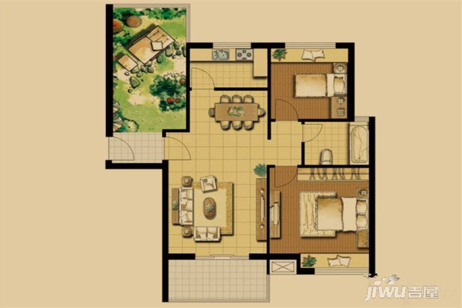 东方玉园2室2厅1卫101.4㎡户型图