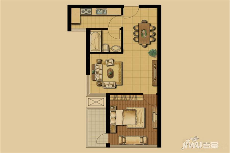 东方玉园1室2厅1卫60.2㎡户型图