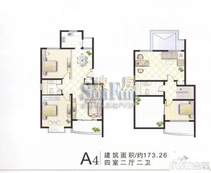 浦园4室2厅2卫173.3㎡户型图