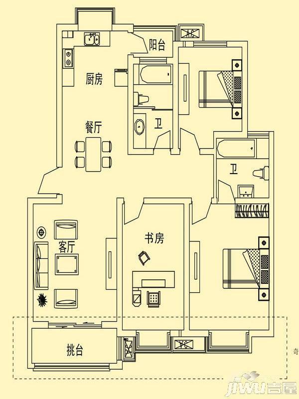 舜江碧水豪园3室2厅2卫114㎡户型图