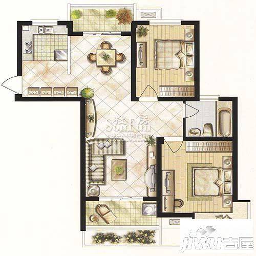 舜江碧水豪园2室2厅1卫96㎡户型图