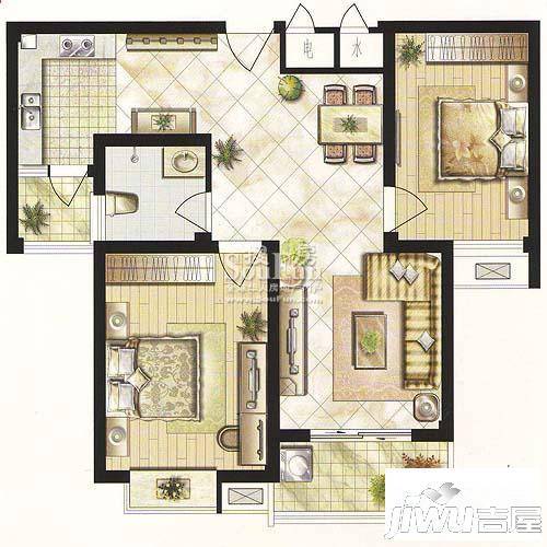 舜江碧水豪园2室2厅1卫89㎡户型图