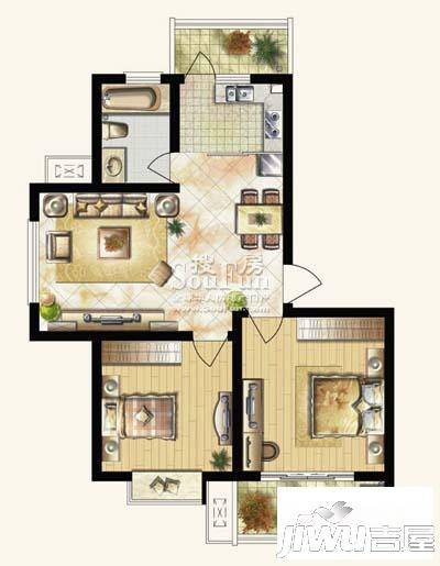 舜江碧水豪园2室2厅1卫82.5㎡户型图