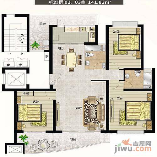 香榭水岸3室2厅2卫144.2㎡户型图