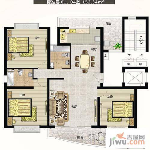 香榭水岸3室2厅2卫144.2㎡户型图