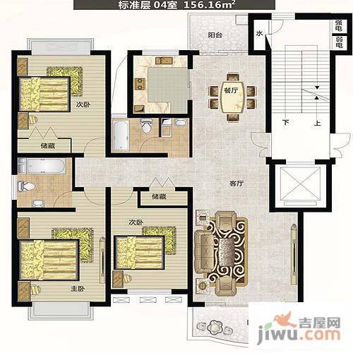 香榭水岸3室2厅2卫144.2㎡户型图