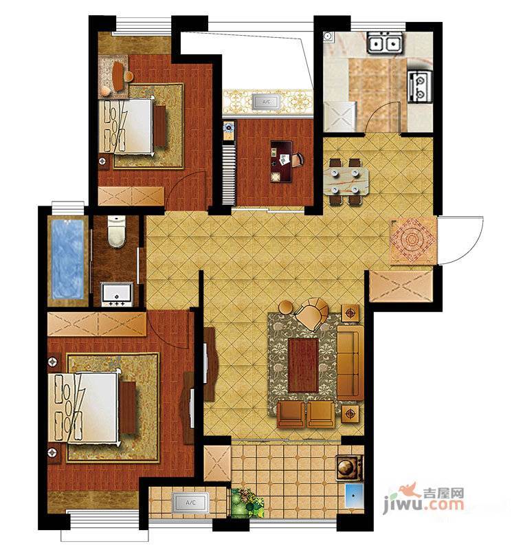 香溢紫郡2室2厅1卫90㎡户型图