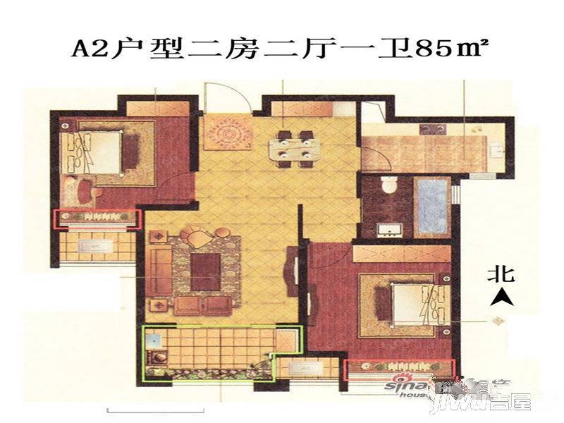 香溢紫郡2室2厅1卫85㎡户型图