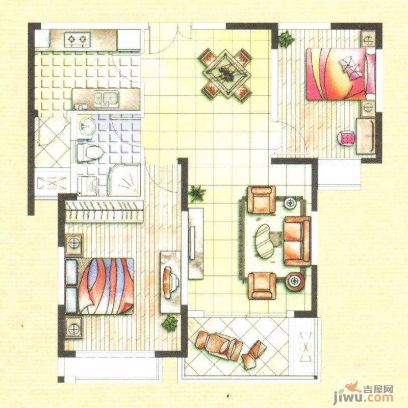 鑫苑国际城市花园2室2厅1卫88㎡户型图