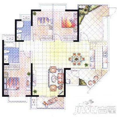 鑫苑国际城市花园3室2厅2卫141㎡户型图