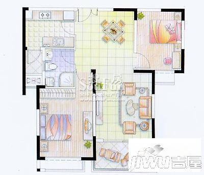 鑫苑国际城市花园2室2厅1卫98㎡户型图