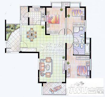 鑫苑国际城市花园3室2厅2卫141㎡户型图