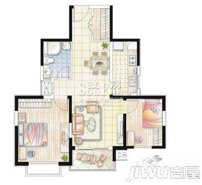 鑫苑国际城市花园2室2厅1卫88㎡户型图