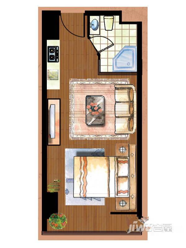 领峯国际1室1厅1卫50㎡户型图