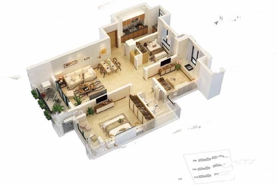 印象花园3室2厅1卫89㎡户型图